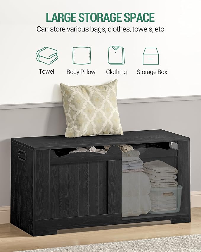 39.4" Storage Chest, Storage Bench Trunk with 2 Safety Hinges,Wooden Box, Lift-Top Chest Organizer, Shoe Bench for Entryway, Bedroom, Living Room, Black SB01004X