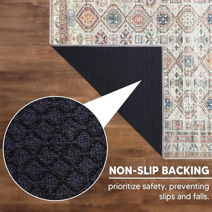Keen Home Design 4x6 Rug - Machine Washable Area Rug with Non-Slip Backing, Ideal for Living Room, Dining Room, Bedroom - Vintage, Easy Clean, Durable, Low Pile Rug - (4' x 6')