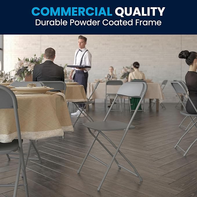Flash Furniture Hercules Series Plastic Folding Chair - Grey - 6 Pack 650LB Weight Capacity Comfortable Event Chair-Lightweight Folding Chair