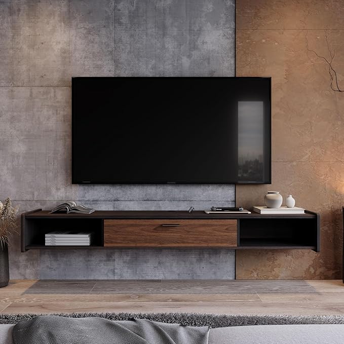 47'' Floating TV Stand,Wall Mounted TV Console,Floating TV Cabinet,Under TV Shelf for Bedroom Living Room(Walnut)