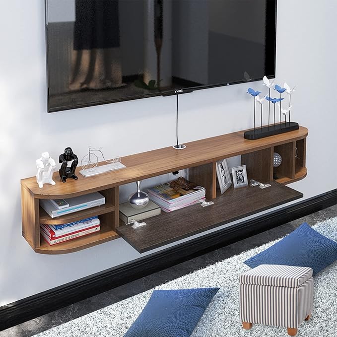 Pmnianhua Modern Floating TV Stand, 63'' Wall Mounted Under TV Shelf, Walnut