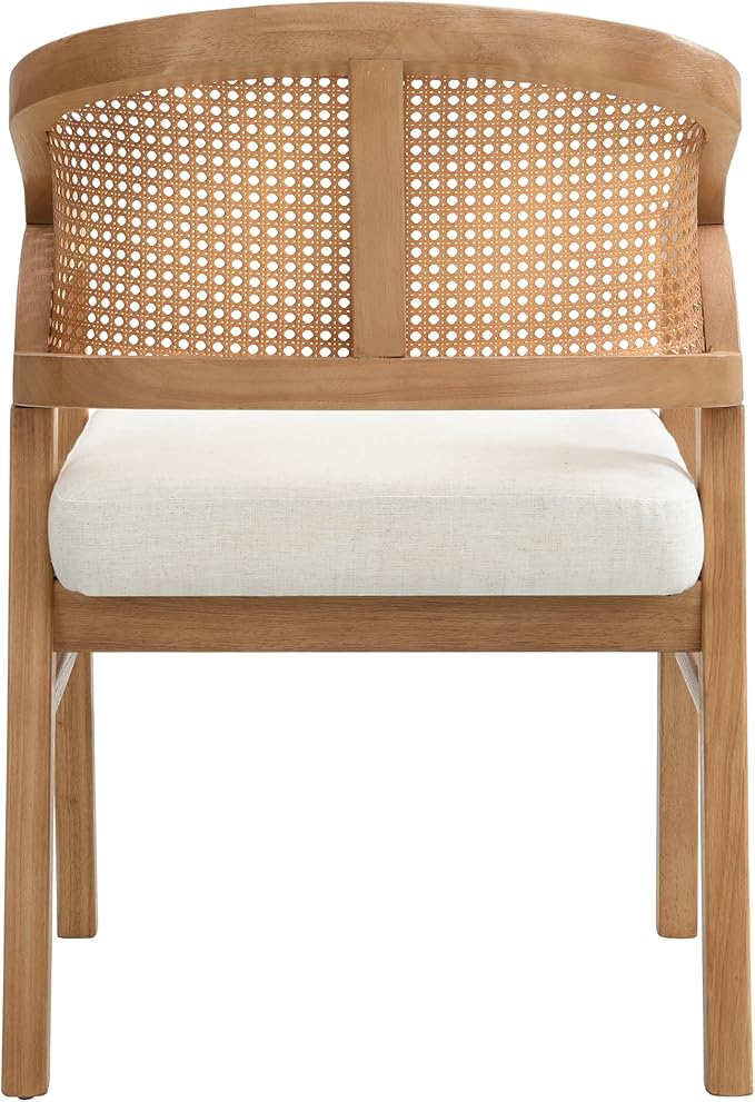 Christopher Knight Home Faritel Modern Wooden Dining Chairs Set of 2, Fabric Upholstered Kitchen Side Armchairs, Living Room Comfy Reading Chair with Curved Rattan Back, Natural Oak+Beige