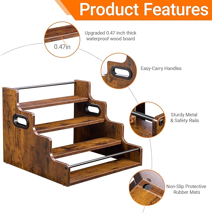 4-Tier Liquor Bottle Display Shelf, Holds up to 16 Bottles, Extra Large Rustic Bar Shelves for The Home Bar, Countertop Whiskey Organizer with Handles