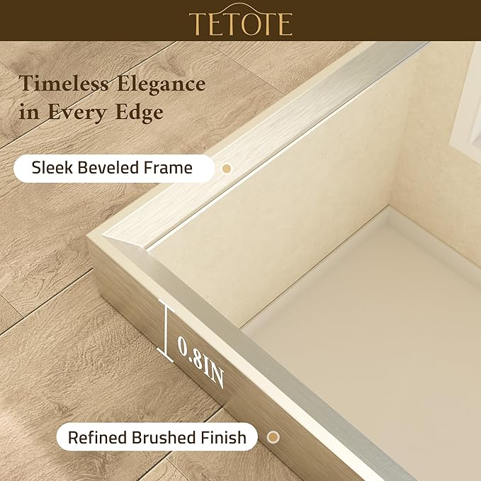 TETOTE Brushed Nickel Bathroom Vanity Mirror 55" x 30" Beveled Framed Bathroom Wall Mirror for Over Sink Brushed Nickel, Tempered Glass, Modern Farmhouse Bedroom, Entryway, Living Room