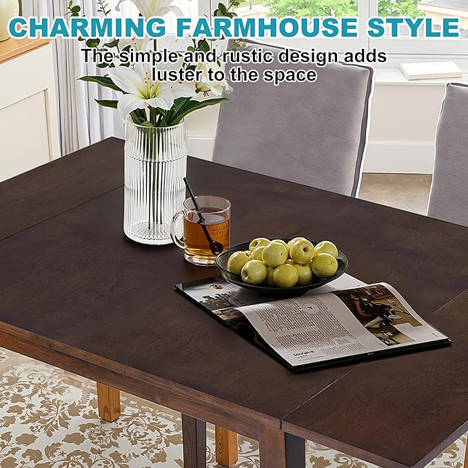 29"- 45" Extendable Dining Table for 2-4, Folding Square Dinner Table Small Kitchen Dining Room Tables with Wood Legs for Small Space, Kitchen, Living Room, Dark Brown