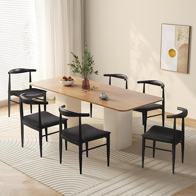 Yaheetech Dining Chairs Set of 6 Mid Century Modern Leather Dining Room Chairs with Armless Backrest & Metal Legs for Kitchen, Living Room, Black
