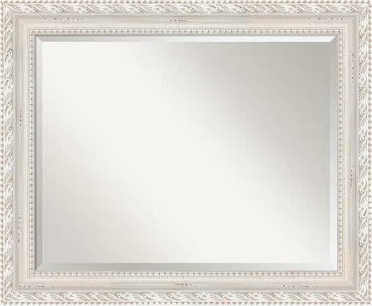 Amanti Art White Bathroom Mirror for Over Sink, 28x34 Opera Off White Rectangle Vanity Mirror, Large Traditional Wood Frame, Hangs Horizonally and Vertically, Bathroom Wall Decor, Beveled Edge from WI