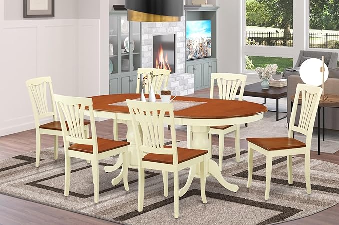 East West Furniture PLAV7-WHI-W 7 Piece Dining Set Consist of an Oval Dining Room Table with Butterfly Leaf and 6 Wood Seat Chairs, 42x78 Inch, Buttermilk & Cherry