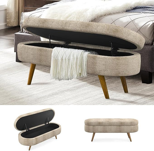 NicBex Ottoman Bench with Storage for Bedroom, 43.5" Upholstered End of Bed Bench with Rubber Wood Legs, Linen Storage Bench for Living Room or Entryway,