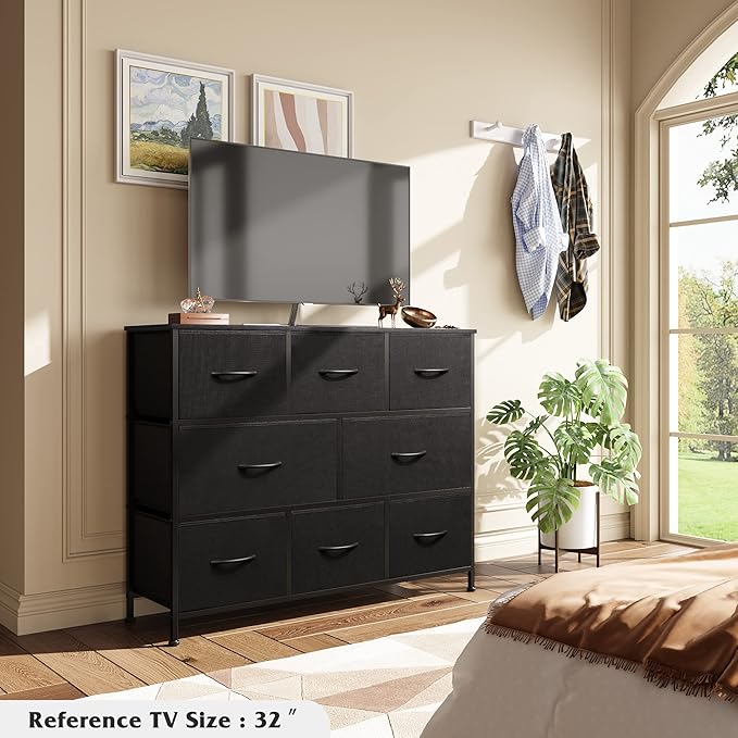 WLIVE 8 Drawer Dresser for Bedroom, Fabric Black Dresser with Large Storage Drawer Unit for Entryway, Chest of Drawers for Living Room