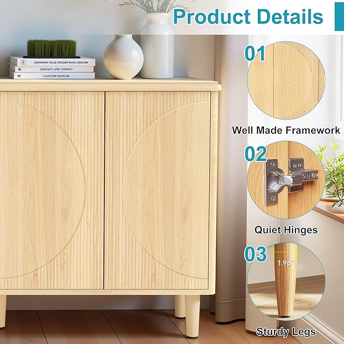 59.4" Sideboard Buffet Cabinet with Storage, Kitchen Buffet Storage Cabinet with Doors & Shelves, Modern Sideboard for Living Room, Kitchen, Hallway, Light Walnut