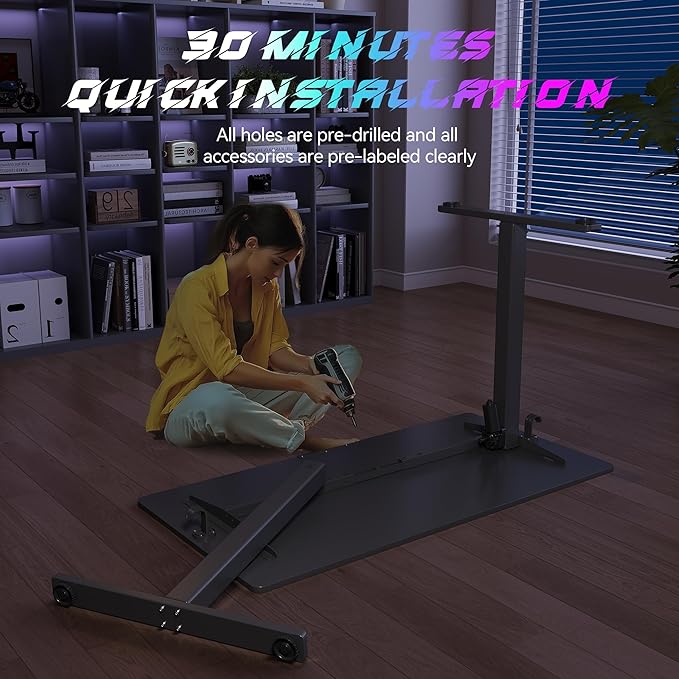 Electric Standing Desk Adjustable Height 40"x24" Stand Up Desk with Lockable Wheels Ergonomic Sit Stand Desk for for Work Office Home Computer Workstation (Black)