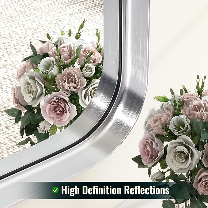 Silver Bathroom Mirror for Wall, 36x24 Inch Rectangular Aluminum Alloy Framed Mirror, Modern Wall Mounted Vanity Mirror for Bathroom, Vertical or Horizontal
