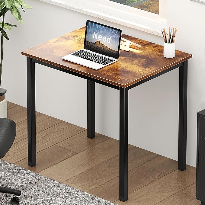 Need Small Computer Desk for Home&Office- 31.5'' Length Small Writing Desk Gaming Desk Students Laptop Use, Rustic Brown Desktop & Black Frame AC3FB(8060)