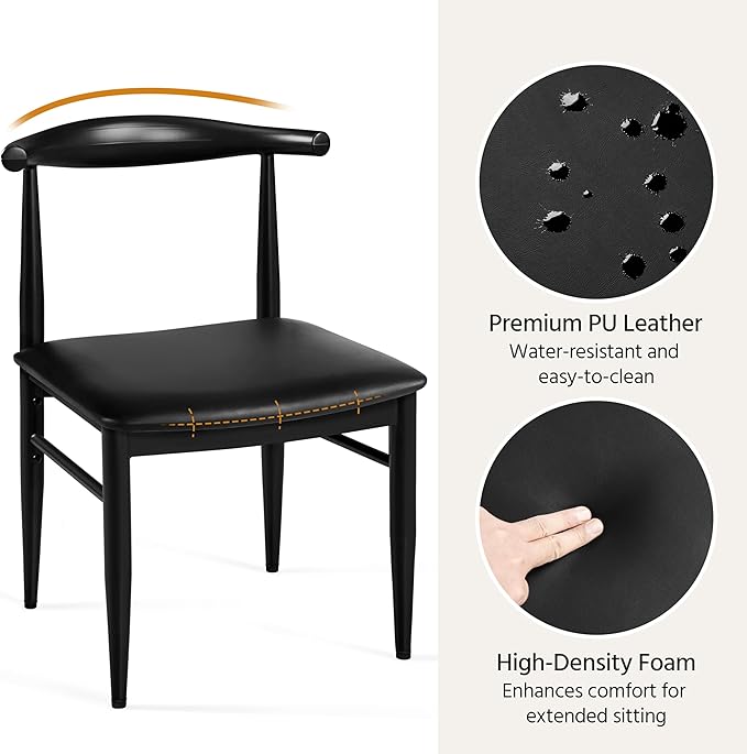 Yaheetech Dining Chairs Set of 2 Mid Century Modern Leather Dining Room Chairs with Armless Backrest & Metal Legs for Kitchen, Living Room, Black