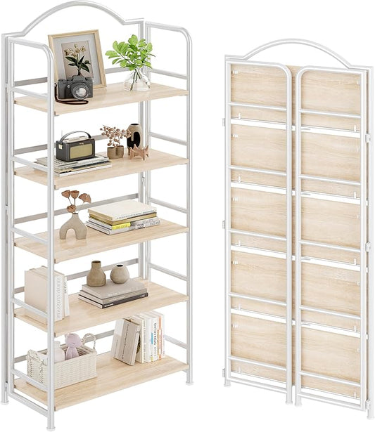 No-Assembly Folding Bookshelf Storage Shelves 5 Tiers Vintage Multifunctional Plant Stand Storage Rack Shelves Bookcase for Home Office