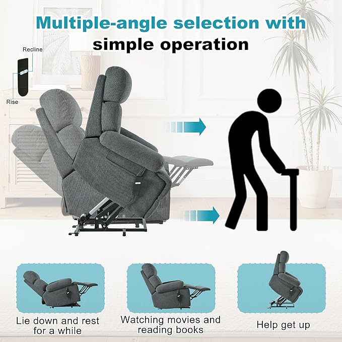 Recliner Chair Power Lift Massage Chair Full Body 23" Large Size Electric Recliner with Seniors, Home Theater Seating with Remote Control, Side Pocket, Spacious Seat, Dark Gray