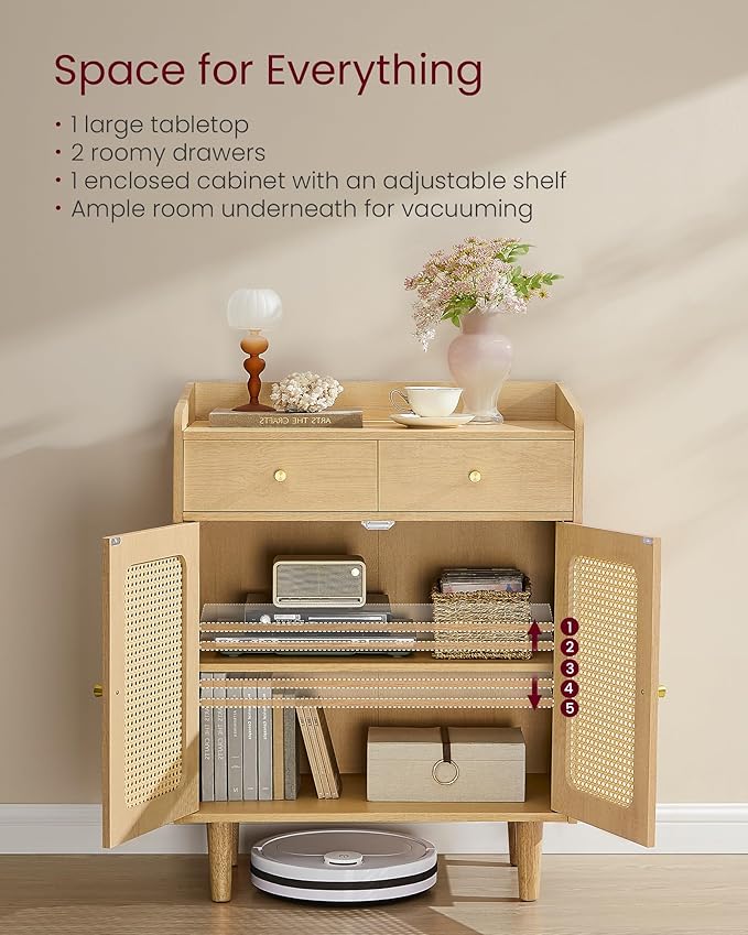 VASAGLE BOHOVEN Collection - Buffet Cabinet, Sideboard Storage Cabinet with Rattan-Like Doors and Drawers, Accent Cabinet, Adjustable Shelf, Boho Style, for Living Room, Oak Beige
