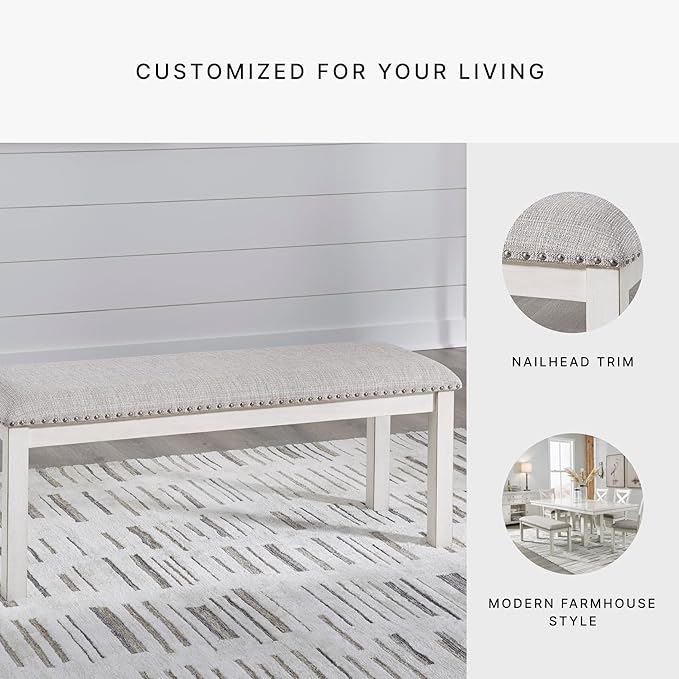 Signature Design by Ashley Robbinsdale Large Upholstered 48" W Dining Bench, Light Gray & White