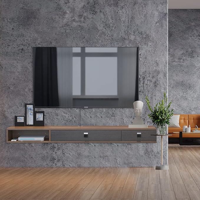Pmnianhua Floating TV Stand with Doors,47'' Wall Mounted TV Cabinet,Floating Media Console Wall TV Console Under TV Entertainment Shelf with Storage for Bedroom Living Room (Walnut)
