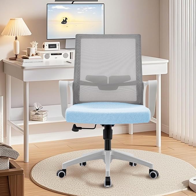 Office Chair ergonomically Designed with Breathable mesh backrest and Lumbar Support Adjustable Height Suitable for Offices Homes bedrooms Study Rooms Blue