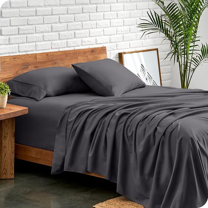 Bare Home Split Head Flex King Sheet Set - 1800 Ultra-Soft Microfiber Bed Sheets - Double Brushed - Deep Pockets - Easy Fit 4 Piece Set - FlexTop King Bedding (Split Head Flex King, Forged Iron Grey)