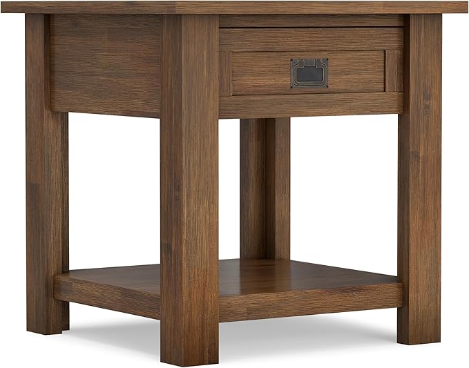 SIMPLIHOME Monroe SOLID ACACIA WOOD 22 inch Wide Square Rustic End Table in Rustic Natural Aged Brown for the Living Room and Bedroom
