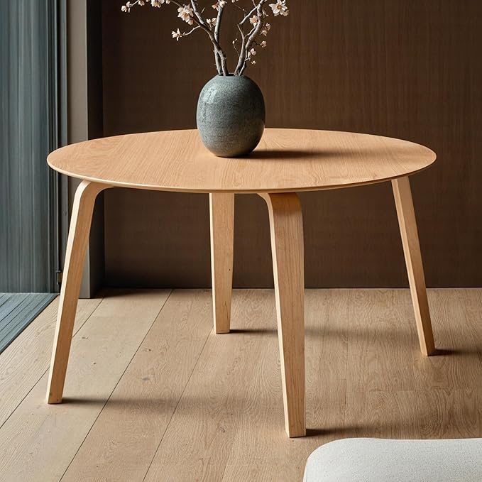 Acanva 47" Small Round Dining Table for 4 Person, MDF Top and Sturdy Wood Base Structure, Modern Design for Kitchen, Compact Space & Apartment, Light Oak