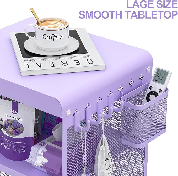 Kids Nightstand,Kids Bedside Table,Teen Girls Night Stand,Toddler Night Stand,End Table for Girls Room Storage,Purple Nightstand