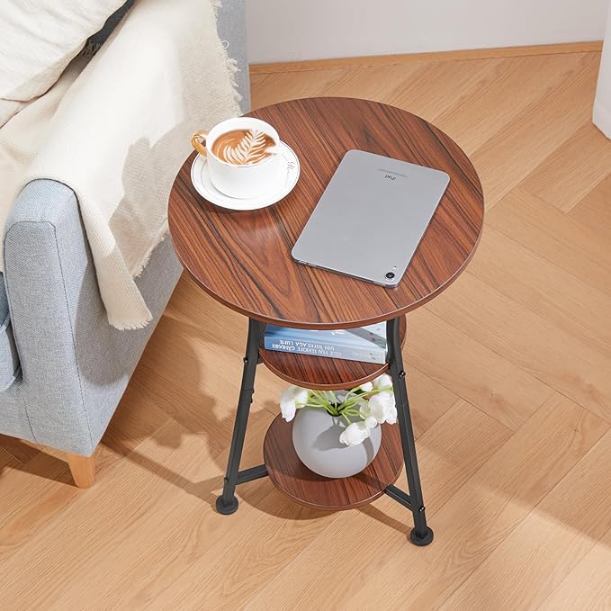 Dulcii Round Side Table for Narrow and Small Spaces,3 Tier Small Round End Table Sofa Side Table for Living Room,Small Bedside Table Round Nightstand for Bedroom