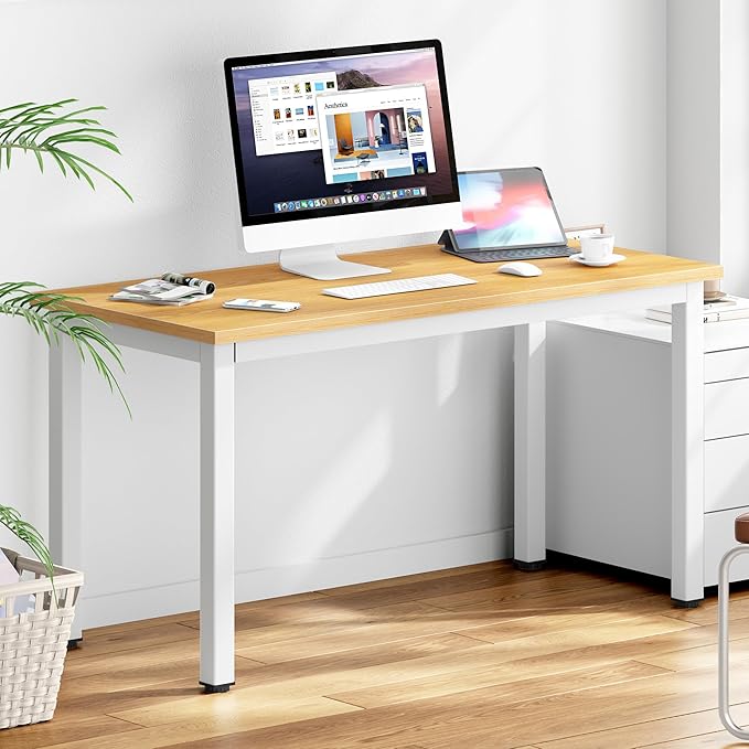 DlandHome 47 inches Medium Computer Desk, Composite Wood Board, Decent and Steady Home Office Desk/Workstation/Table, BS1-120TW Teak and White Legs, 1 Pack