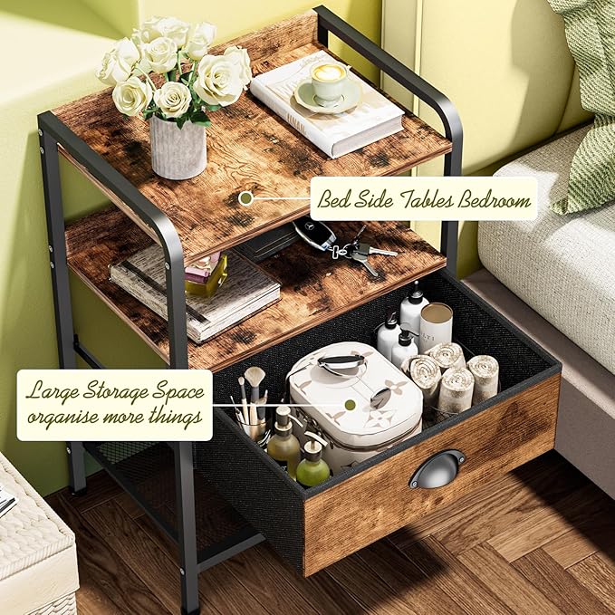 Night Stand Side Table Drawer Nightstand Storage Drawers Bedside Table Metal Shelf Nightstands Bed Side End Tables Living Room Chest Organizer Dresser for Bedroom Dorm Furniture Entryway Table Simple