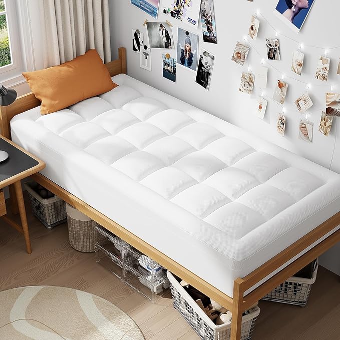 ELEMUSE Twin XL Dual Layer 3 Inch Memory Foam Mattress Topper for College Dorm Room Essentials, 2 Inch Cooling Gel Memory Foam and 1 Inch Washale Soft Pillow Top Extra Long Twin Mattress Pad Cover