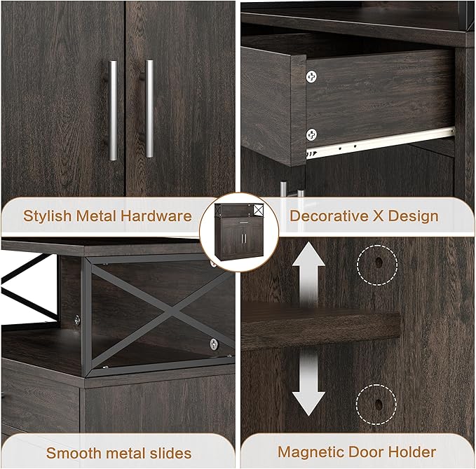 Shintenchi Kitchen Storage Cabinet with Adjustable Shelves and Drawers, Modern Buffet Sideboard, Wood Buffet Cabinet with Doors, Floor Cabinet Cupboard for Coffee Bar Living Room, Dark Brown
