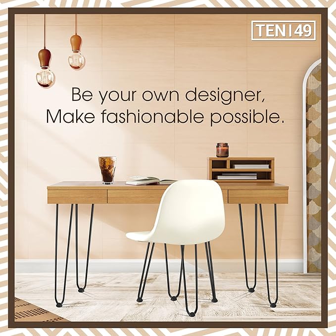 TEN49 Heavy Duty Hairpin Table Legs - 16 Inch Industrial Black Furniture Legs - Solid Rods Metal Legs for Table - Fit for Mid-Century Modern Desk, Bed Side, Dressing Table, Nightstand Legs