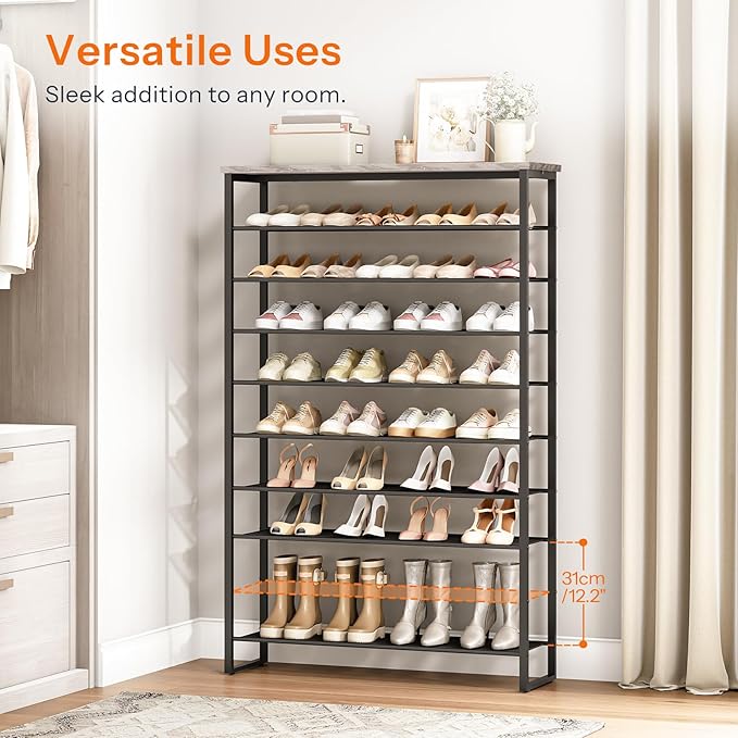 HOOBRO 10-Tier Shoe Rack, 39.4" L Shoe Storage Organizer, Large Capacity Shoe Shelf for Front Door Entrance, Entryway, Hallway, Holds 45-50 Pairs of Shoes, Closet, Greige and Black BG171XJ01