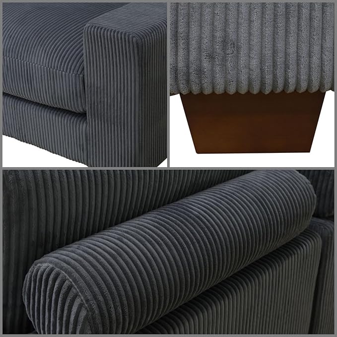 Sectional Couches for Living Room, Stylish Sectional Loveseat Sofa with Double Ottoman & Deep Seats, Living Room Furniture Home Sofa for Adults, Charcoal Gray