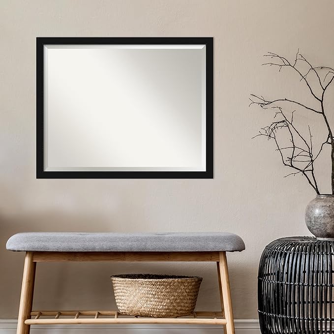 Amanti Art Black Bathroom Mirror for Over Sink, 24x30 Avon Black Narrow Rectangle Vanity Mirror, Large Casual Frame, Hangs Horizonally and Vertically, Bathroom Wall Decor, Beveled Edge
