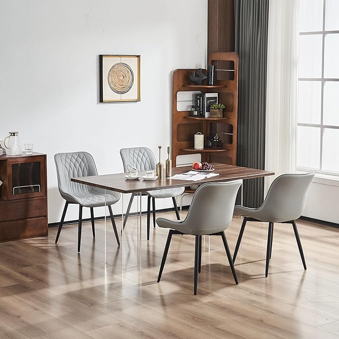 YOUNIKE Dining Chairs Set of 2 with High Backs Grey Mid Century Modern Kitchen & Dining Room Chairs PU Faux Leather Upholstered Wide Seat Accent Chair Comfortable Large Padded Side Living Room Chairs