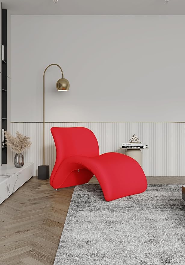 Manhattan Comfort Rosebud Modern Accent Chair Upholstered in Wool Blend, Ideal for Pop Living Room Usage, Abstract Lounge Seat with Metal Legs, Fully Assembled, Set of 1, Red