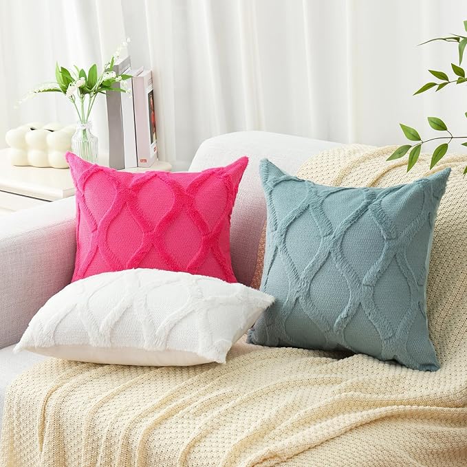 decorUhome Throw Pillow Covers 12x20 Inch Set of 2, Soft Plush Faux Fur Wool Lumbar Hot Pink Couch Pillow Covers, Decorative Neutral Pillow Cases for Bed Sofa Living Room Home Decor