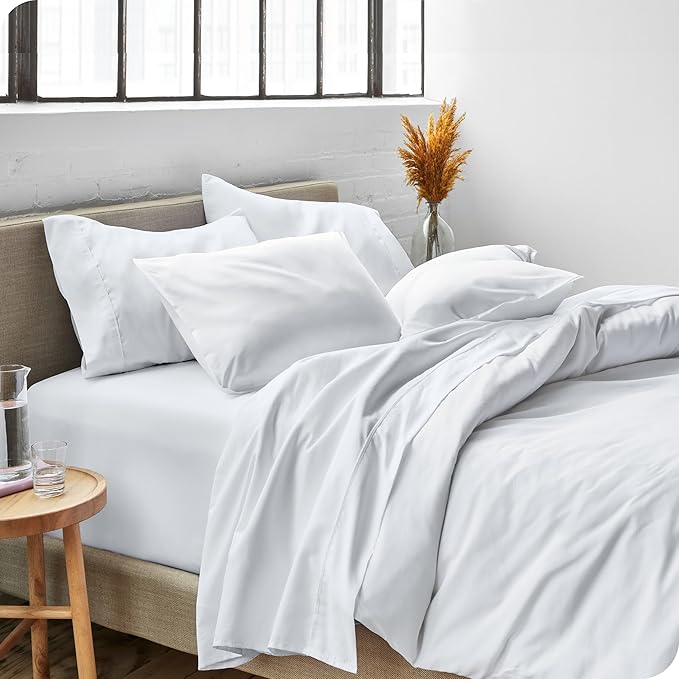 Bare Home Queen Sheet Set - Luxury 1800 Ultra-Soft Microfiber Queen Bed Sheets - Double Brushed - Deep Pockets - Easy Fit - 4 Piece Set - Bedding Sheets & Pillowcases (Queen, White)