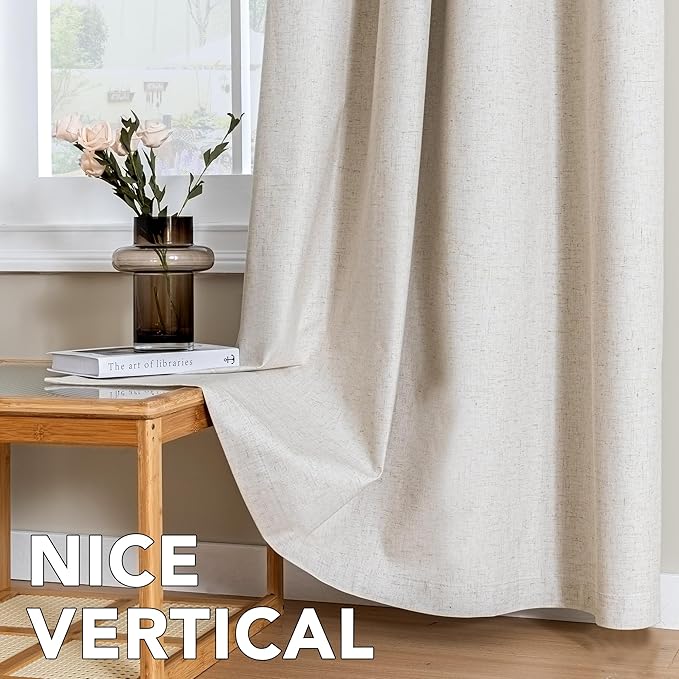 H.VERSAILTEX Linen Curtains 100% Blackout Curtains for Bedroom 108 inch Long Full Light Blocking Nature Linen Blended Window Curtains for Living Room Nickel Grommet (2 Panels, Heathered Natural)
