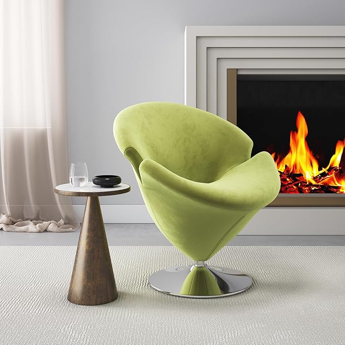 Manhattan Comfort Tulip Swivel Accent Chair Set of 2 with 360° Turn, Modern Flower Inspired Design, Soft Velvet Upholstery, Polished Chrome Base, No Assembly Required, 300 Lbs Capacity, Green