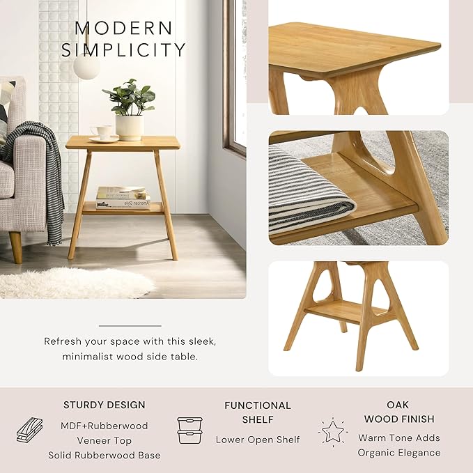 Roundhill Furniture Arona 3-Piece Coffee Table Set, Coffee Table and Two End Tables, Natural Oak Finish