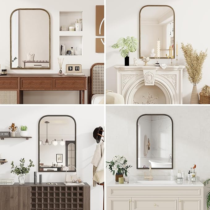 Axeman 32x48 Rounded Rectangular Wall Mirror, Decorative Bathroom Mirror, Traditional Vintage Wall Mounted Mirror with Beaded Frame for Accent Living Room Vanity Bedroom Entryway, Bronze