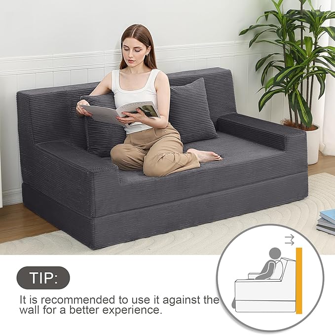MeMoreCool Boneless Folding Sofa Bed Queen, Corduroy Convertible Sleeper Chair, Foldable Foam Mattress Chair, Comfy Fold‑Out Futon Couch Bed, Large Floor Sofa Couch for Living Room Guest