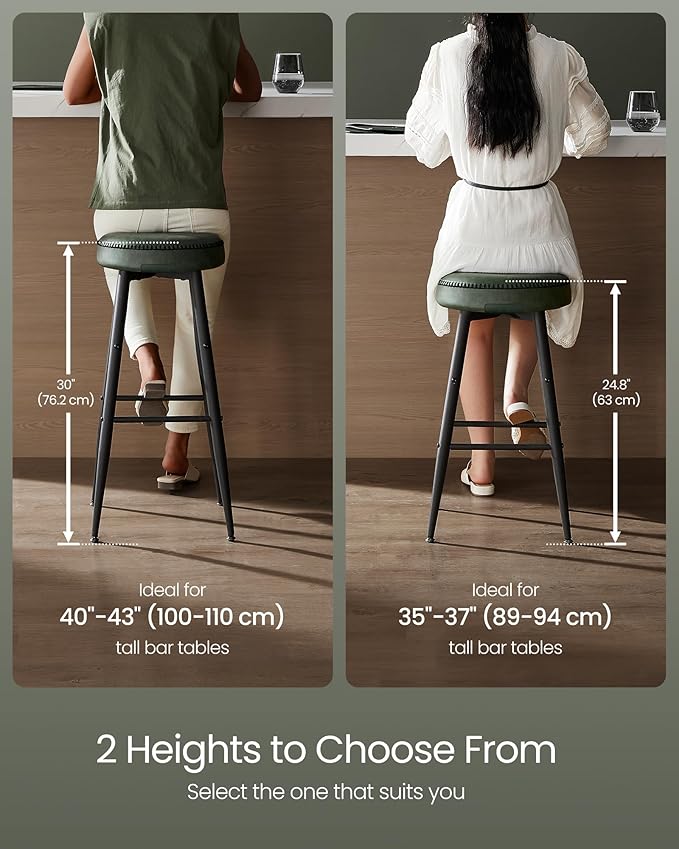 VASAGLE EKHO Collection - Bar Stools Set of 2, Counter Height Bar Stools, Kitchen Counter Stools, Mid-Century Modern Backless Counter Stools, 24.8-Inch Tall, Kitchen Island Home Bar, Forest Green