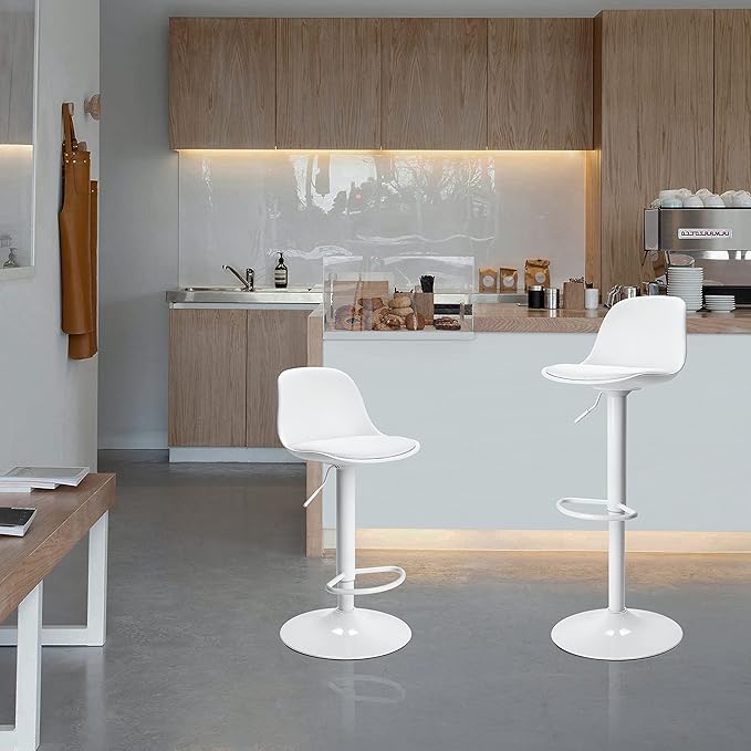 Finnhomy Bar Stools Set of 2, Swivel Barstools with Footrest and Ergonomic PP Back, Counter Height Adjustable Modern Counter Stools for Kitchen, White