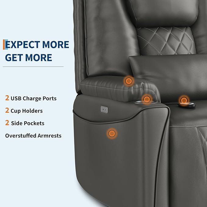 IDEALHOUSE Electric Power Lift Recliner Chair Sofa, Power Lift Chair for Elderly, 3 Positions, Side Pockets, and Cup Holders, USB Ports, Recliner Chair with Remote for Living Room, Grey